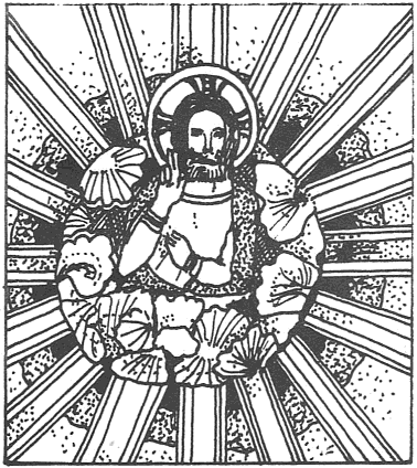 Woodcarving of Christ, marking the geometrical centre