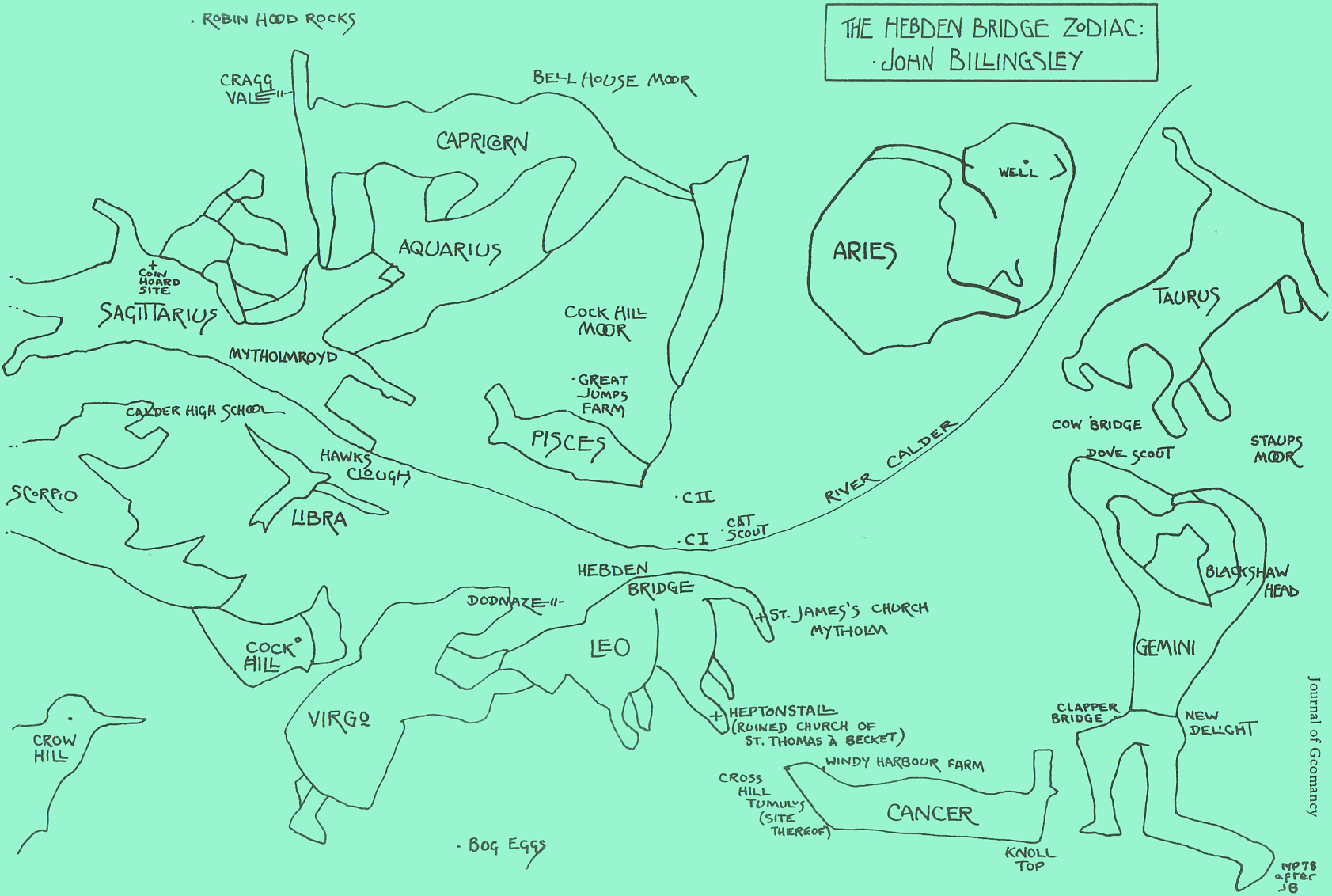 Map of the Hebden Bridge zodiac