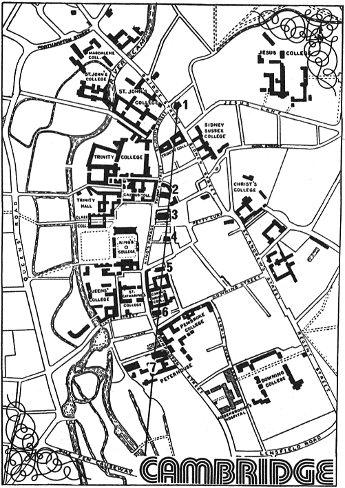Plan of Cambridge with 7-church ley