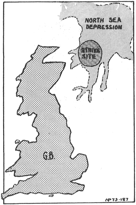 Map showing position of comet strike in North Sea