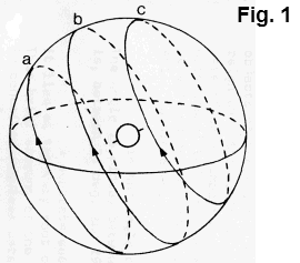 Paths of three stars, shown as ovals (foreshortened circles)