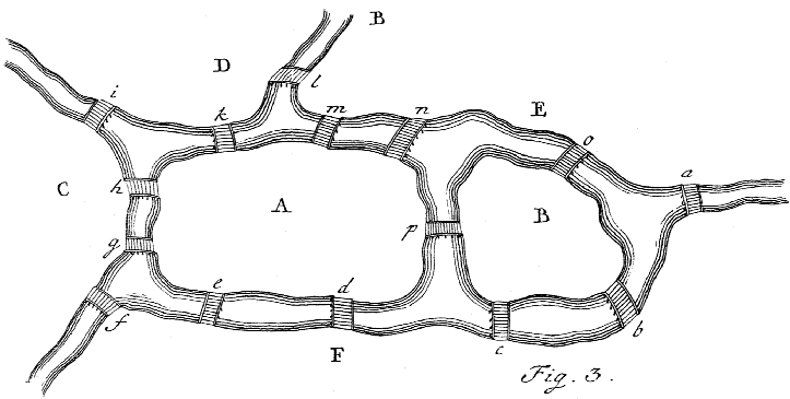 Imaginary plan with 2 islands and 15 bridges