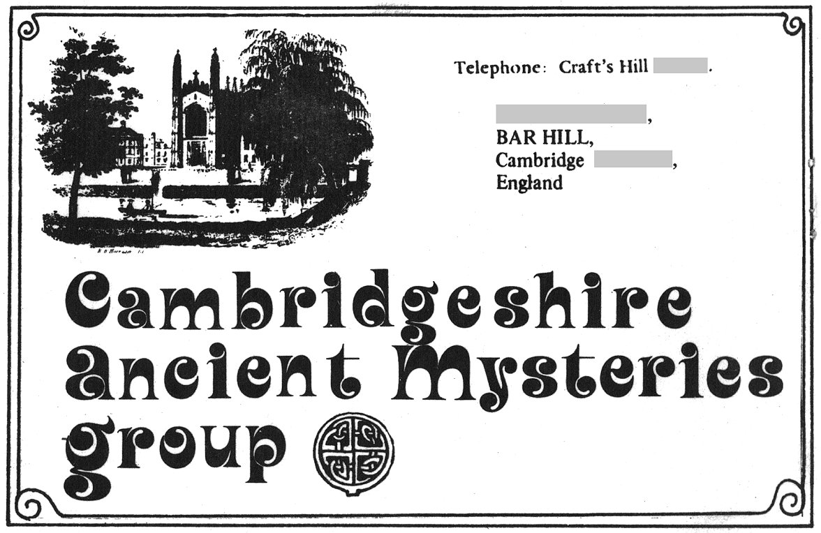 Advert for Cambridge Ancient Mysteries Group