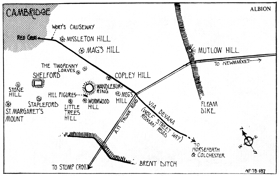 Map of ancient sites near Wandlebury