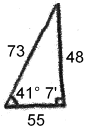 Right triangle, sides 48, 55, 73