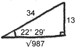 Right triangle, hypotenuse 34 and side 13