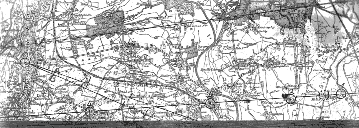 Map showing alignments near Malvern