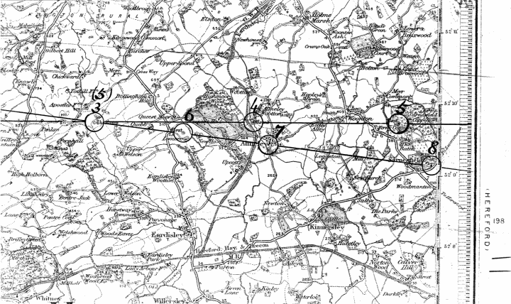 Map showing two South Radnor alignments