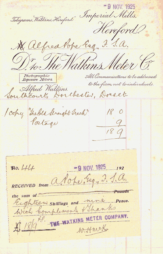Alfred Pope’s receipt for The Old Straight Track